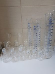 Erlenmeyer flasks and graduated cylinders